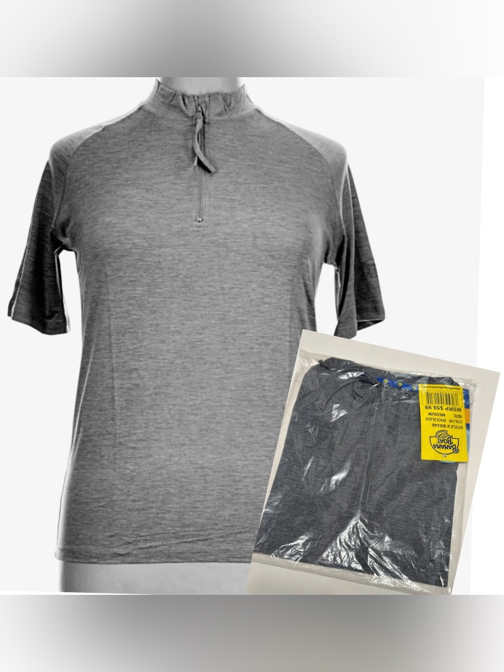 Women's Short Sleeve space black  Zip Mock Neck Tee